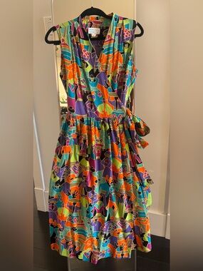 Vintage Doncaster Sport Colorful Abstract Print Sleeveless Wrap Dress Sz 10